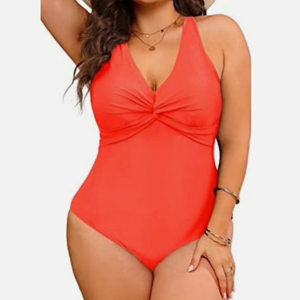 NWT Aqua Eve One Piece Swimsuit Bright Orange Plus Size 20